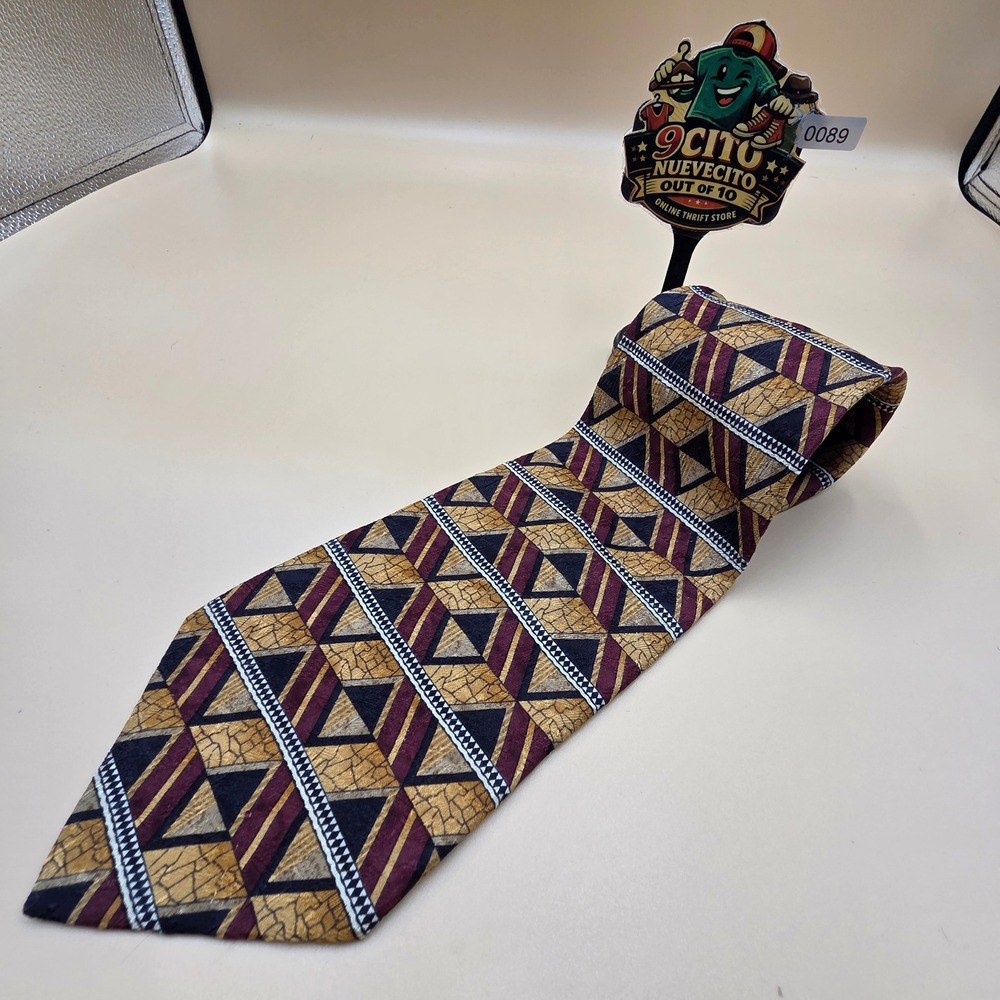 GianCarlo Lamberti Mens Silk Tie Geometric Abstract Gold Burgundy Made in Italy